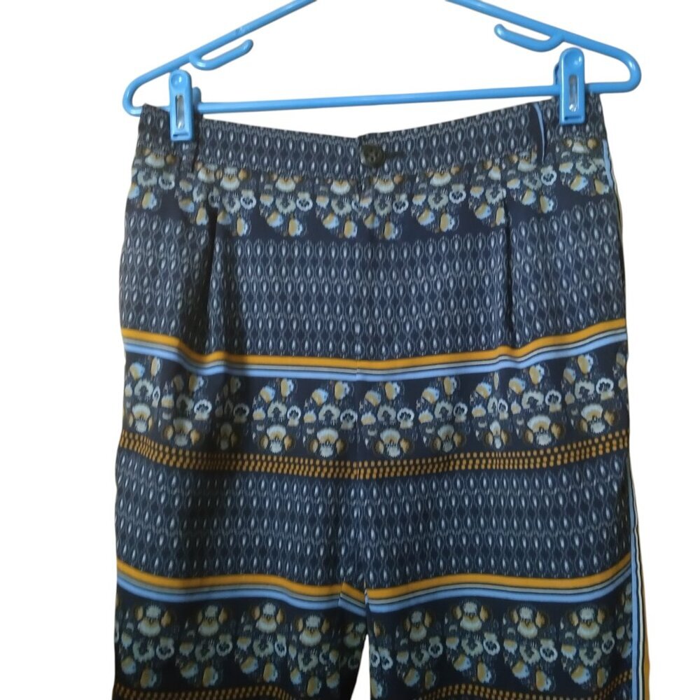 Elevenses Anthropologie Size 4 Aralia Printed Boho Cropped Roll Cuff Pants - Picture 2 of 7